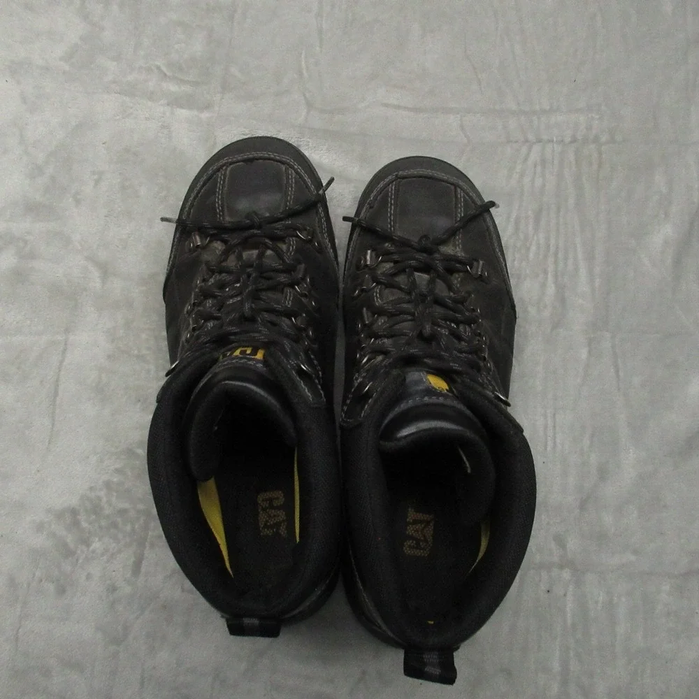 Caterpillar Men 10.5M‎ Wide Work Boots Black Steel Toe Leather Rugged Waterproof